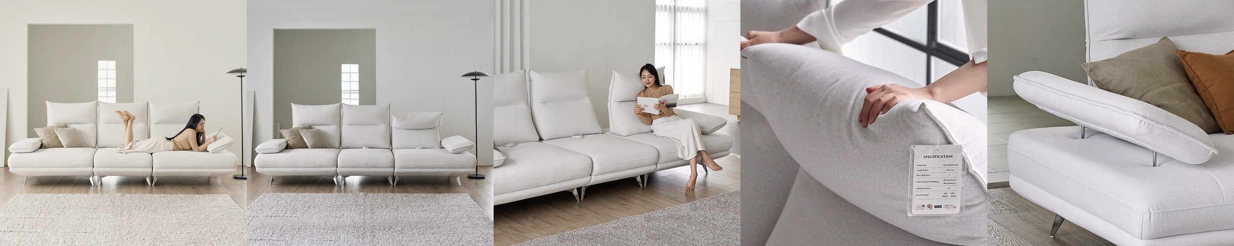 까사미아 캄포 구스30 슬림 소파 스툴미포함, 아이보리, 4인용