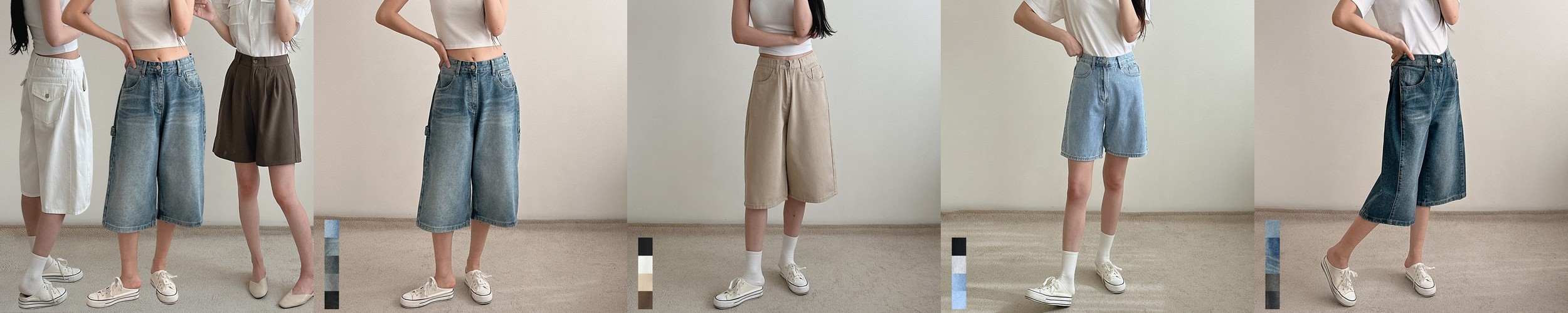 하이웨스트 코튼 여자 반바지 3부 A라인 고무줄 밴딩바지 숏팬츠 키작녀팬츠 여성 여름바지