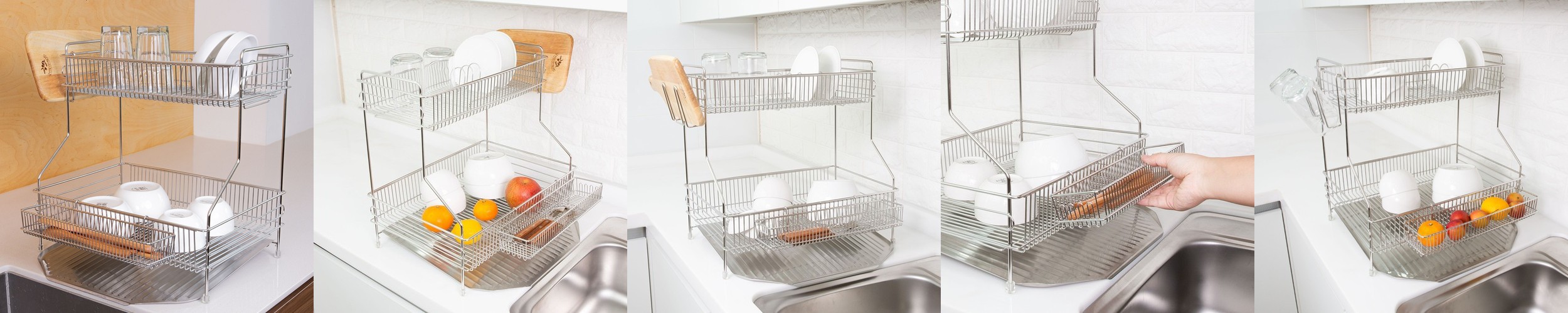 [N단독]스텐304 연마제없고 물이 잘 흐르는 두뼘 물빠짐 풀세트 식기건조대2단