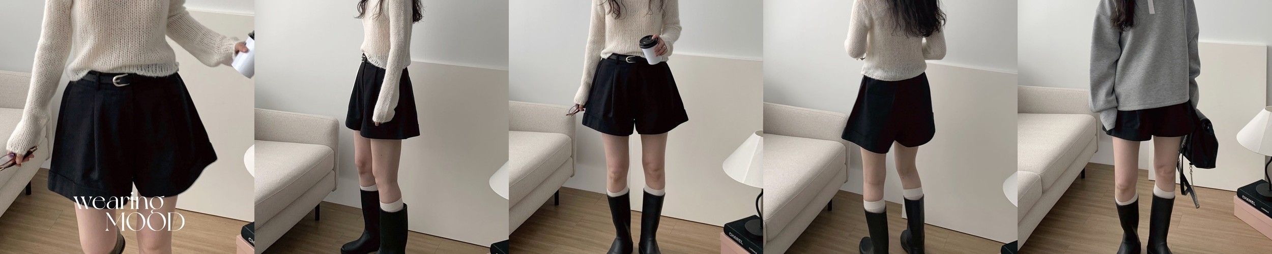 [블랙당일] 아웃핏 카브라 숏츠 뒷밴딩 3부 A라인 반바지 코튼 핀턱 하프 팬츠 (2c)