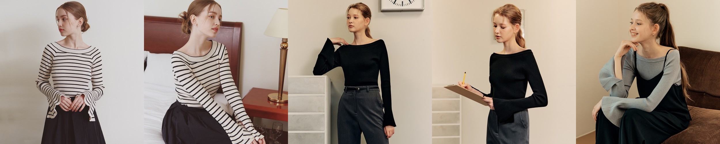 코티드 소프트 탄탄 봄 가을 멀티 배색 브이넥 스트라이프 니트