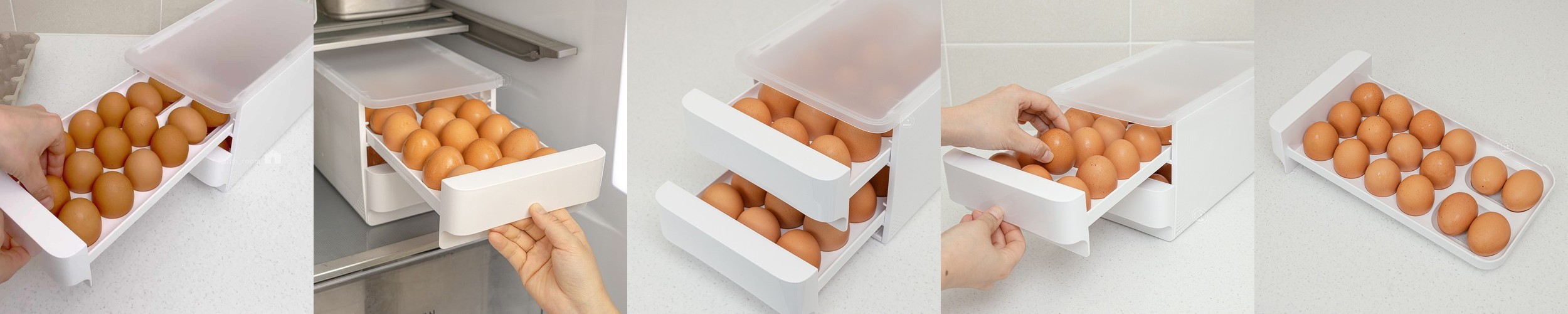살림공간 2단 계란보관함 32구 슬라이딩 에그트레이 케이스 계란통