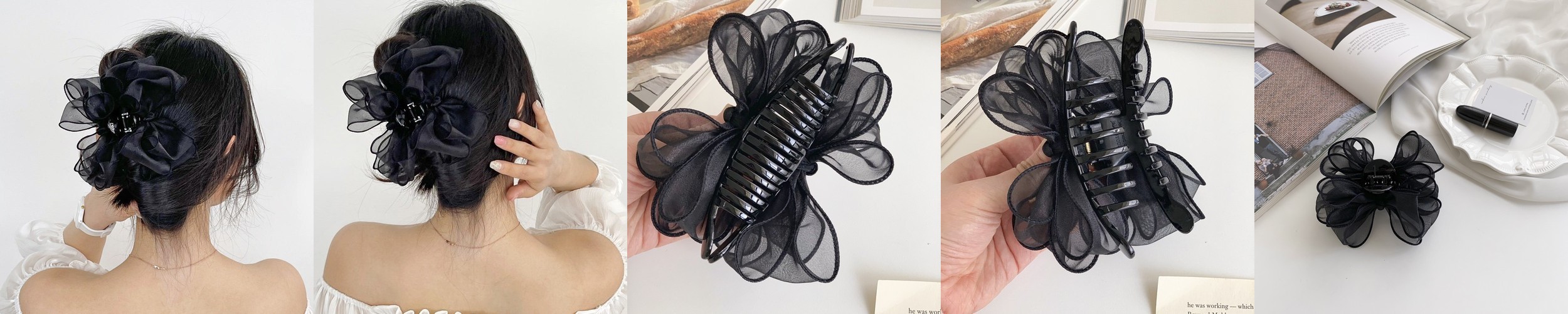 쉬폰 오간자 왕리본핀 반머리 리본핀 9컬러