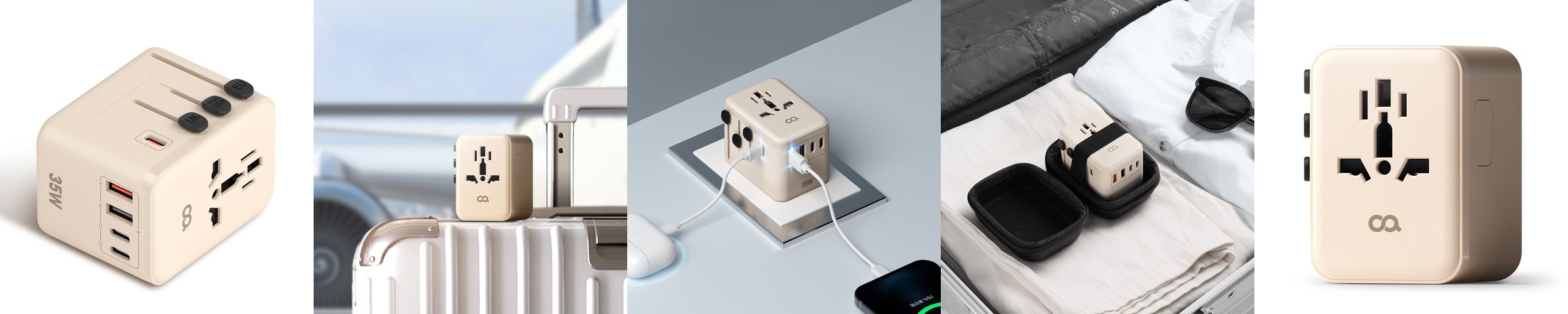 헤이홈 여행용 멀티 어댑터 5포트 45W 초고속충전 해외 콘센트 멀티탭