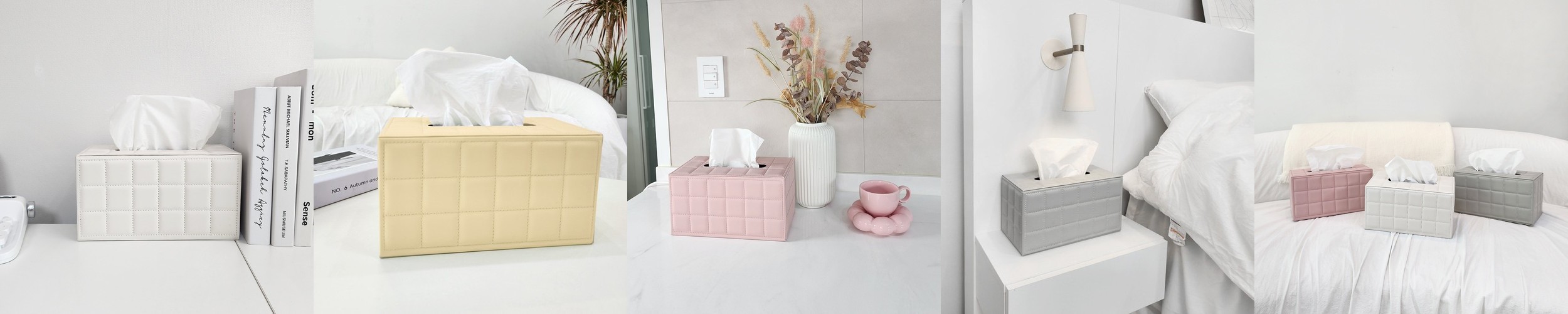 스토리빙 정사각 파스텔 두루마리 티슈 휴지 케이스 화이트