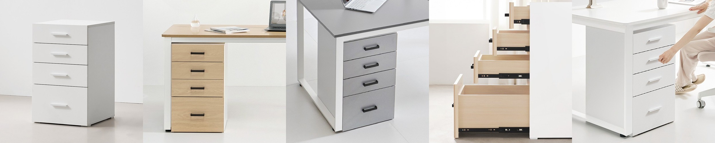 오프레임 스틸슬림서랍장 책상 수납정리함 책상 히든 서랍 트레이 3단 슬라이딩 서랍