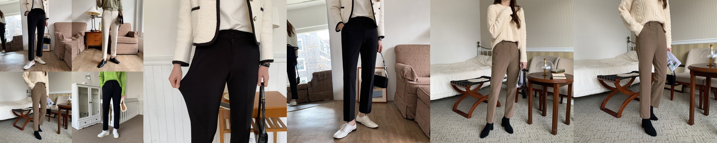 여성 봄가을 와이드핏 밴딩 슬랙스 사방스판 팬츠 국산