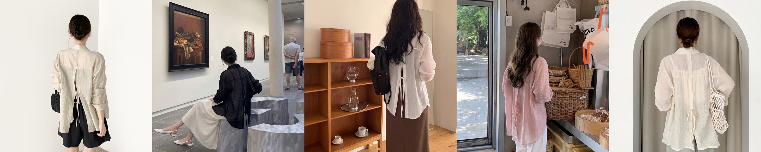 [엔드에이/무배] 간절기 시스루 뒷리본 셔츠 블라우스(7color)