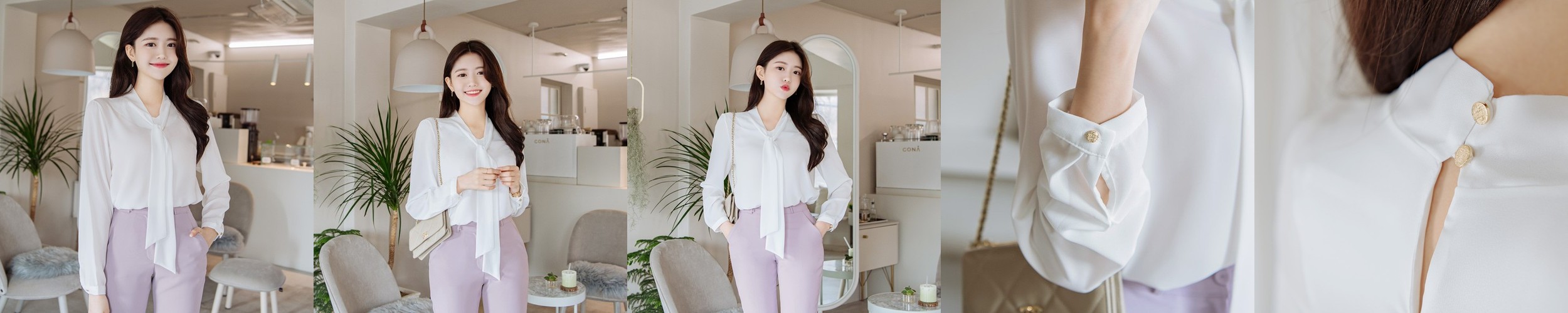 고급 리본 스트링 핀턱 셔링 레이스 프릴 라운드 블라우스 여성 봄 블라우스 화이트 블랙