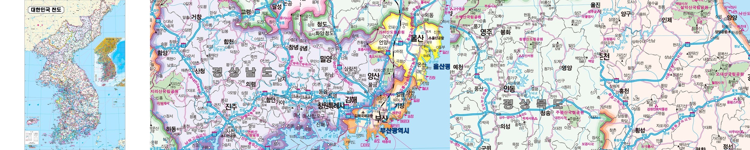 우리나라지도 국내 여행지도 세트 – 전국 대한민국 한국 전도