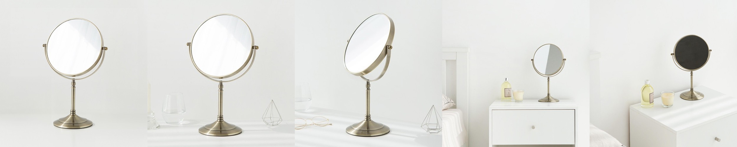 루스 미드센츄리 슬라이딩 거울 수납 화장대 크롬화이트 CNM237C