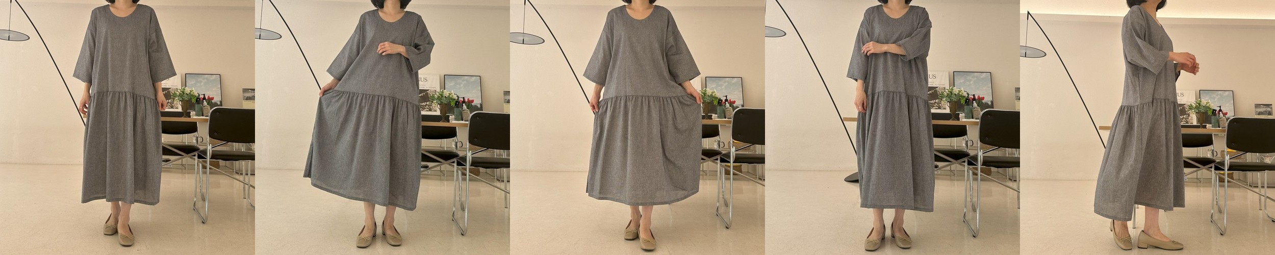 [예약배송4월9일][쥴리앤칼라] 22HS 칼라53 스마일 오션 원피스 레이스 그레이