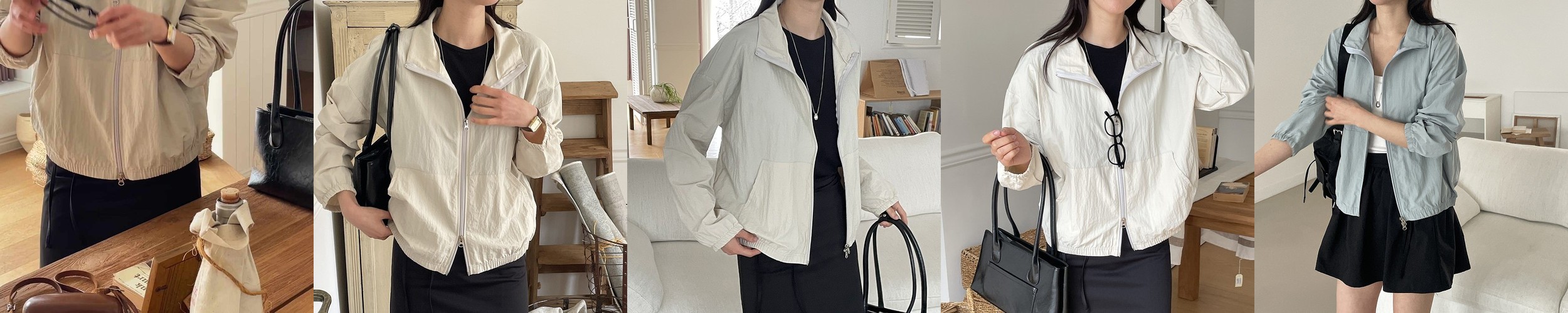 (자체제작)막스 후드 자켓 허리스트링 소매 하프 여성 간절기 하이넥 재킷 점퍼