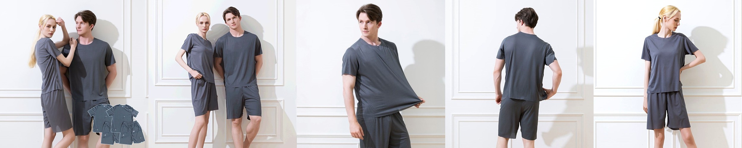 [도씨x네이버단독][2PACK] 실크핏 바이올로 긴팔 카라 커플 잠옷 세트 홈웨어