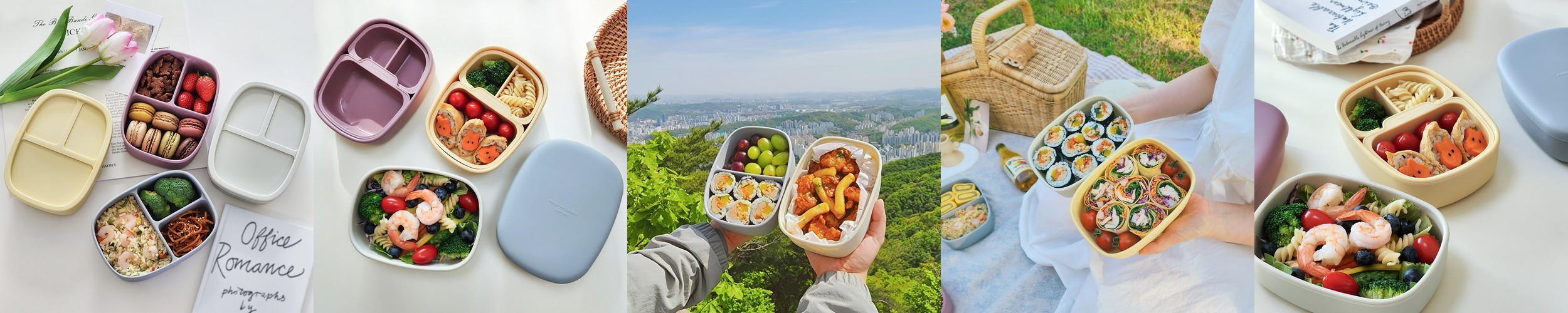 마미스테이블 [새참3구L 650ml] 최상급 식품등급실리콘 직장인 도시락통 올리브그린 1개