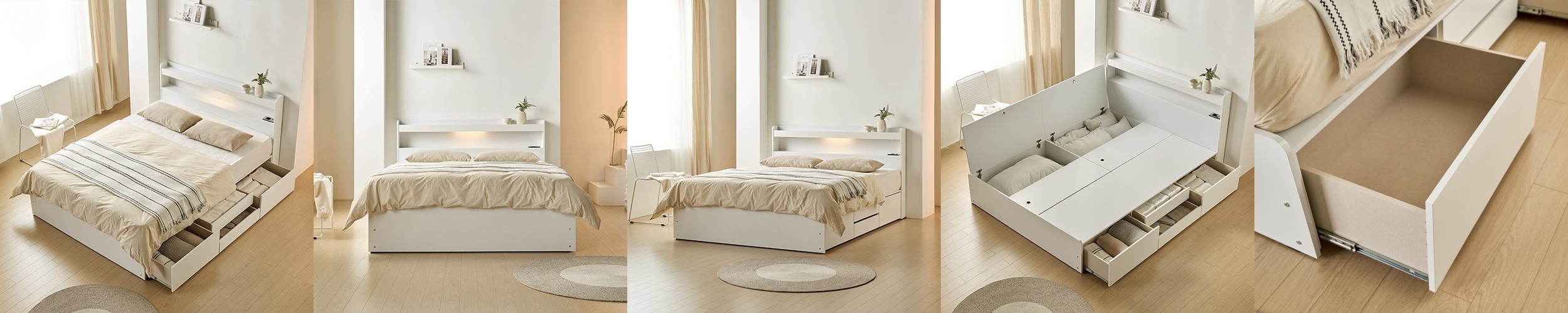 마티니 평상형 고무나무 원목 침대 프레임 SS