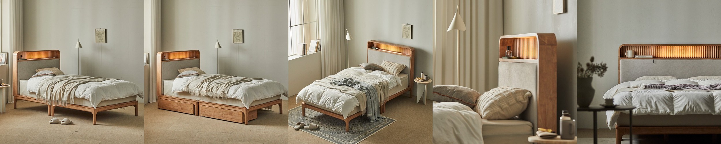 모모드 디오르 패브릭 LED조명 원목 침대 프레임 SS(슈퍼싱글), 내추럴