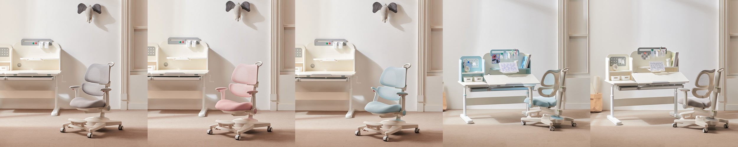 피치트렌디 헤이체어 어린이의자 초등학생 책상 의자 팔걸이 수납 화이트-그레이(회전 중심봉)