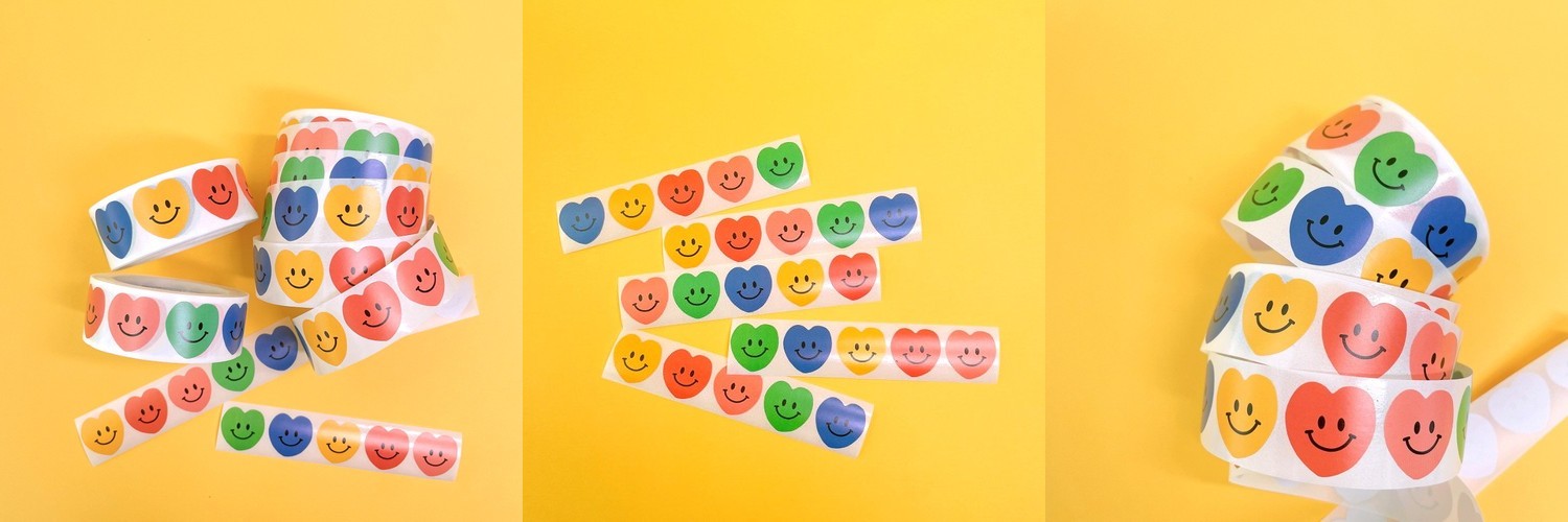 데이지 스마일 스티커 200p 답례품 구디백 선물 포장 스마일 롤 스티커