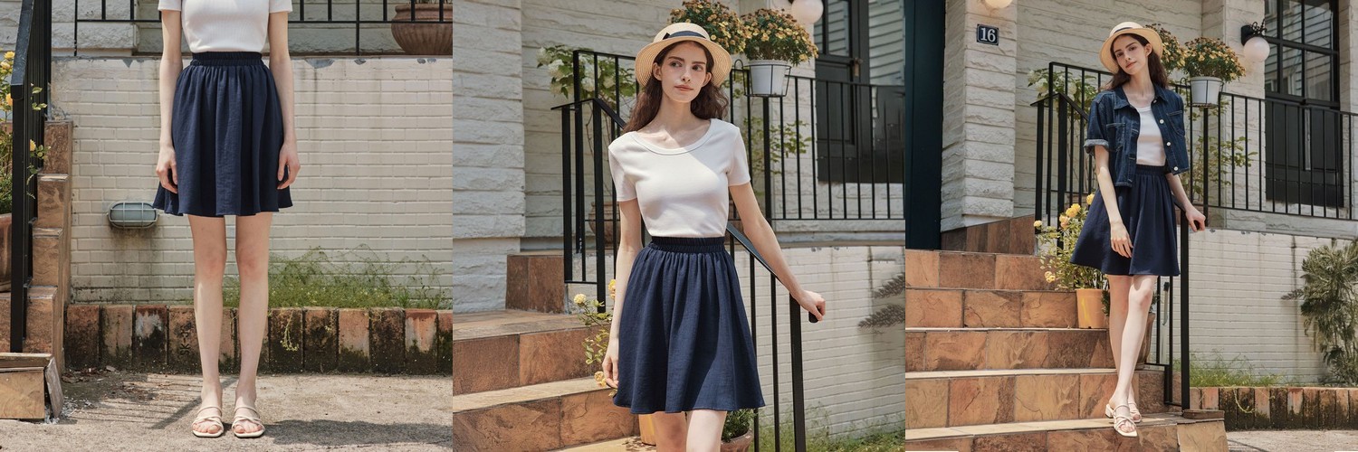 [제로스트릿] 린넨 밴딩 숏 팬츠 스커트 LINEN BAND SHORT PANTS SKIRT / NAVY