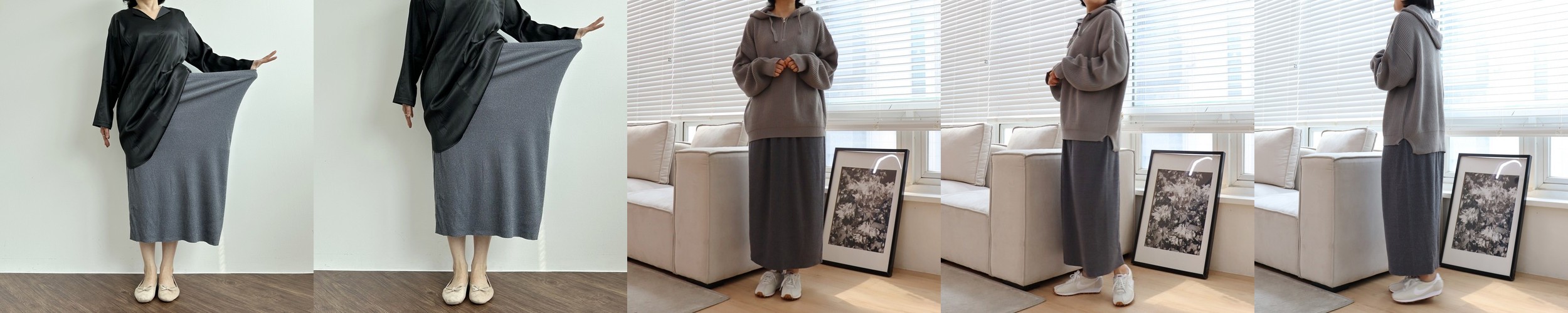 시즈 여성 가을 롱 핀턱 플리츠 A라인 하이웨스트 주름 코튼 스커트