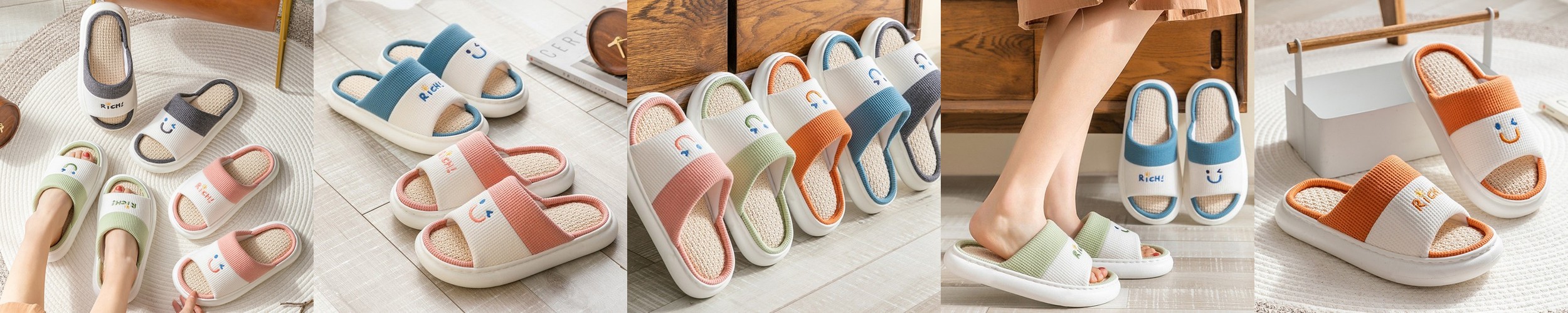 가든블루 자수 푹신한 쿠션 거실 무소음 층간소음 퀼트 여름 면 슬리퍼 실내화 거실화