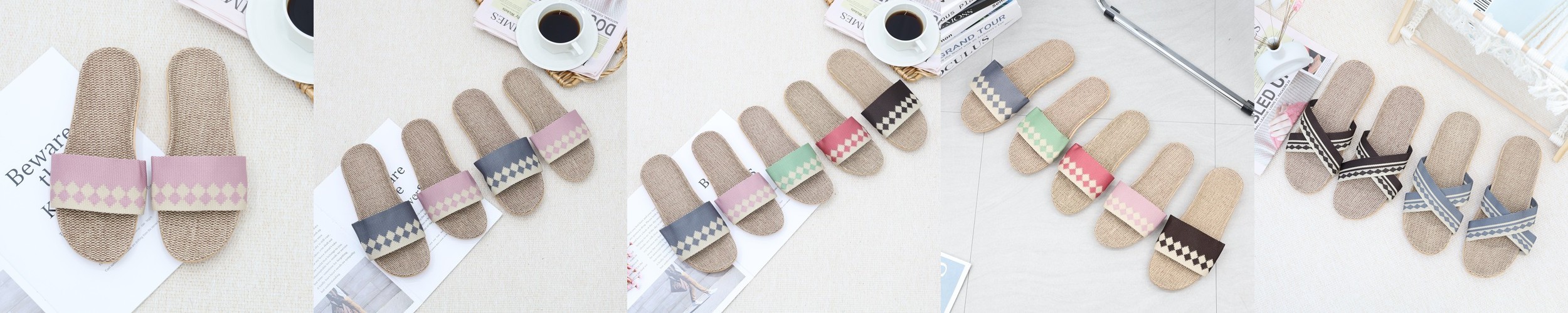 가든블루 자수 푹신한 쿠션 거실 무소음 층간소음 퀼트 여름 면 슬리퍼 실내화 거실화