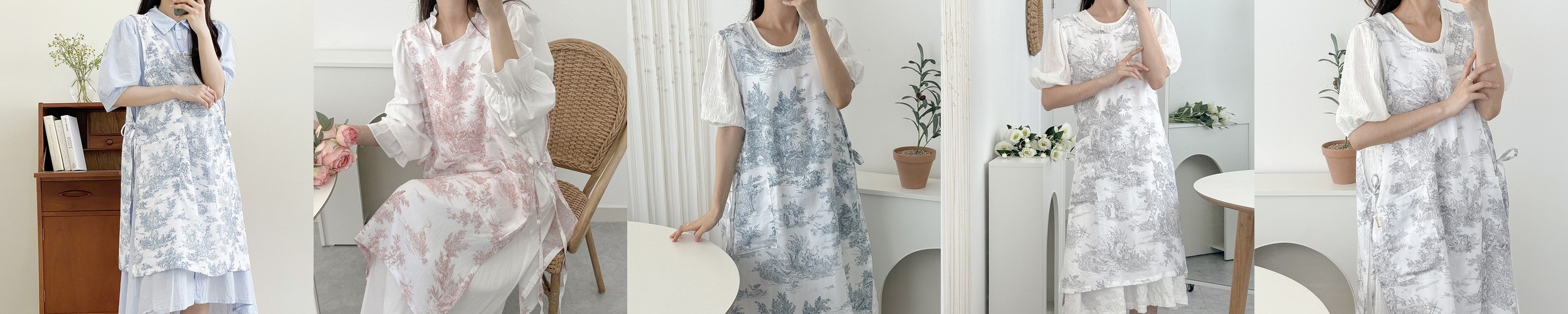 한스데이 뜨왈 방수 앞치마 플레어 원피스 자수 에이프런