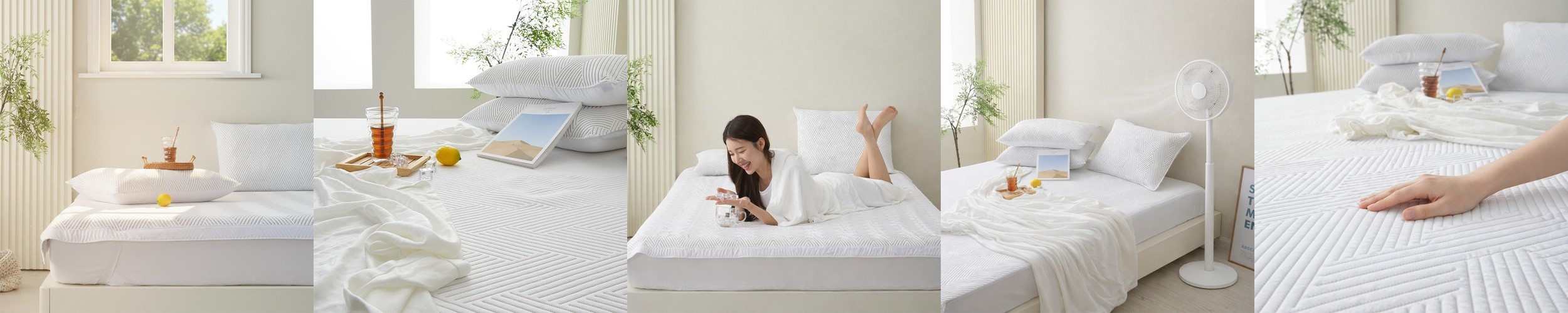 루트포레스트 순면 이불패드 피그먼트 퀸 매트리스패드 60수 아사면 침대패드 Q