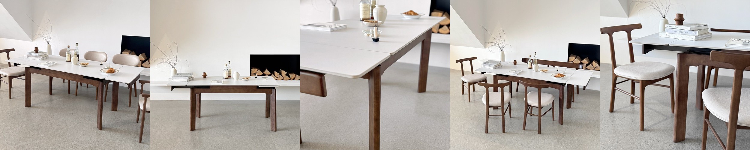 오크빌 지헨 확장형 세라믹 원목 식탁 테이블 2인 4인 950 1200