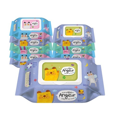 앙쥬르 슈프림 물티슈 엠보싱 64매 캡형 10팩 평량 75g 도톰 대용량