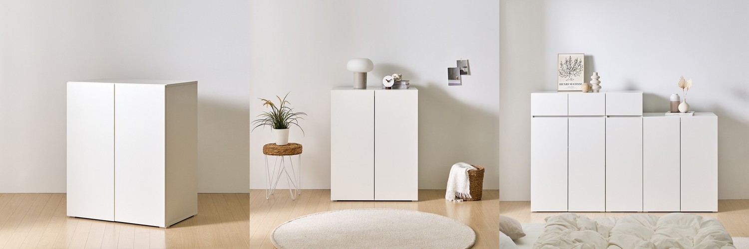 [5월 중순 입고예정] 모듈가구 심플리 2×2 수납장 4문 BC606 118x40x85, 2단, 퓨어화이트 3220.9677