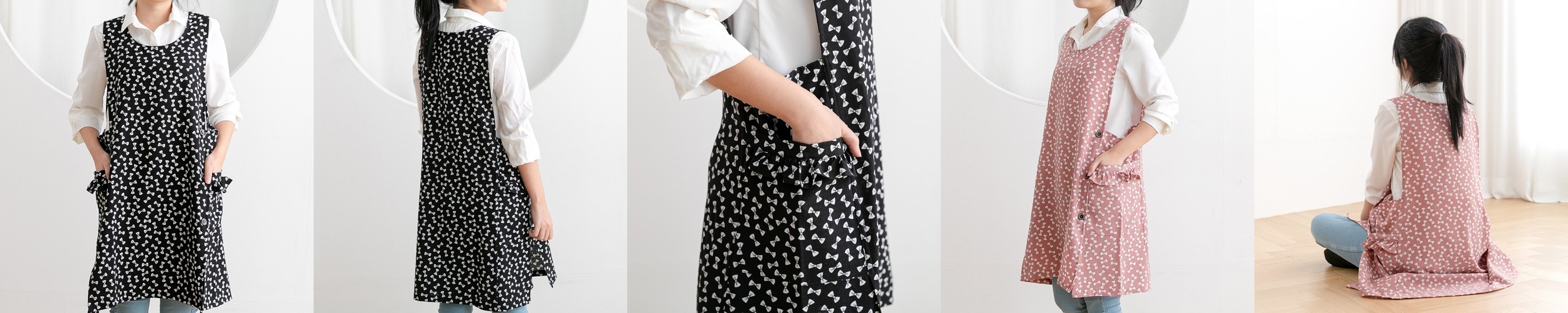 한스데이 뜨왈 방수 앞치마 플레어 원피스 자수 에이프런