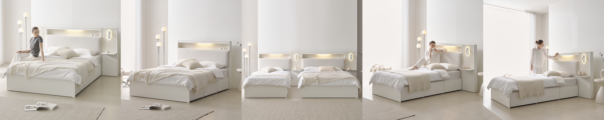 마티니 평상형 고무나무 원목 침대 프레임 SS