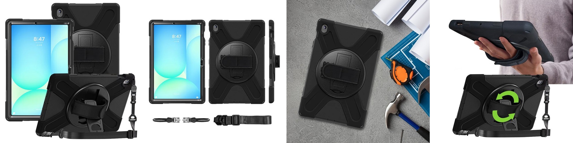 갤럭시탭 S6 라이트 케이스 범퍼 핸드 스트랩 라운드 아머 블랙, 탭 S6 라이트