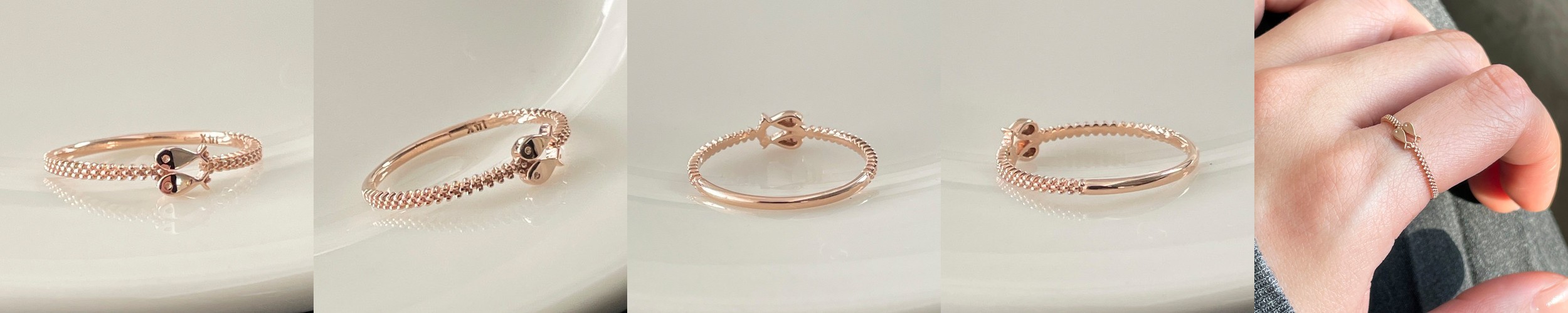 14K 18K 행운의 네잎 클로버 탄생석 큐빅 체인 금 반지