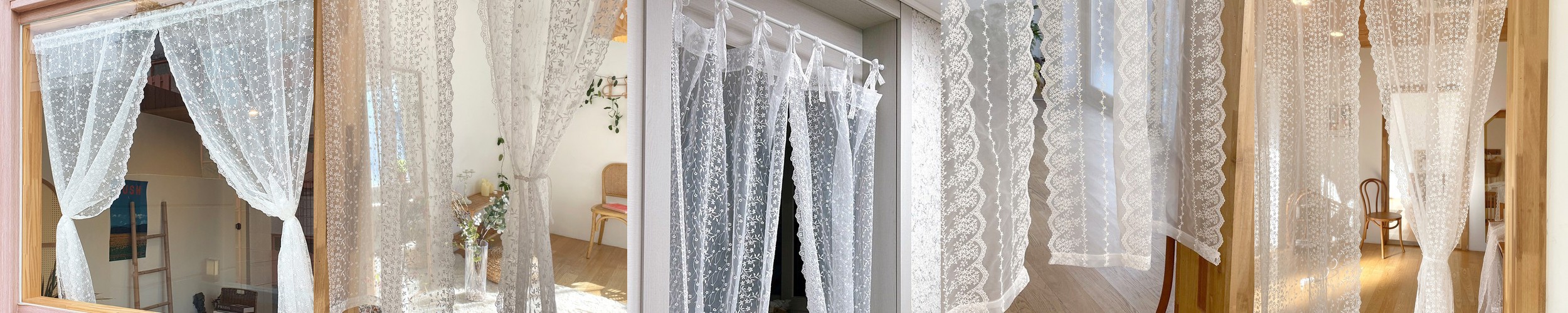 마리엔젤 빈티지 발레리나 레이스 거실커튼 나비주름 봉집형 안방 카페 커튼 140x150cm