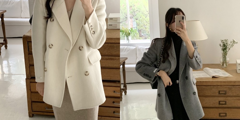 에글린 여성 겨울 핸드메이드 후드 루즈핏 하프 코트