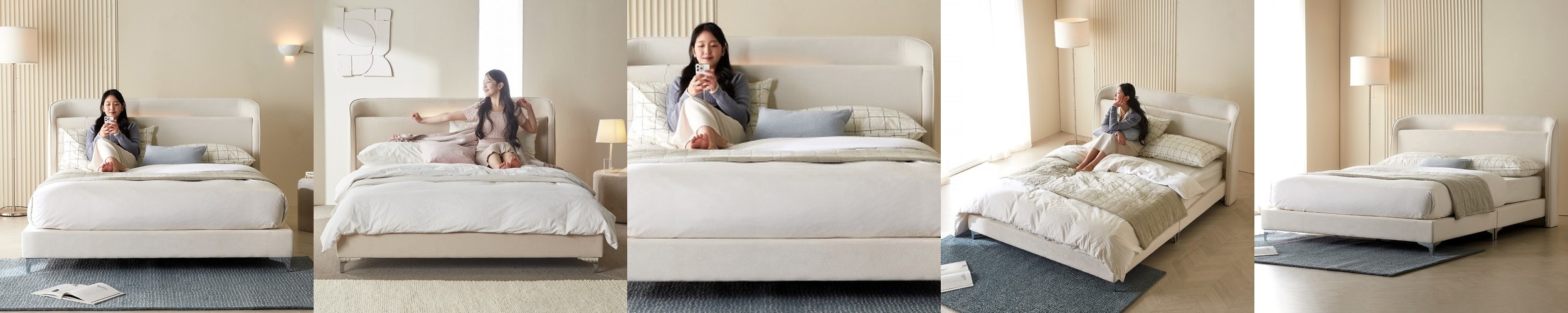 (희망일배송&내일배송)[N포인트 5천]루카 LED 서랍형 침대 프레임 패브릭 헤드형, Q+패널event, 아이보리