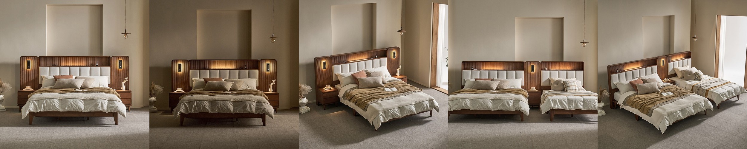 (희망일배송&내일배송)[N포인트 5천]루카 LED 서랍형 침대 프레임 패브릭 헤드형, Q+패널event, 아이보리