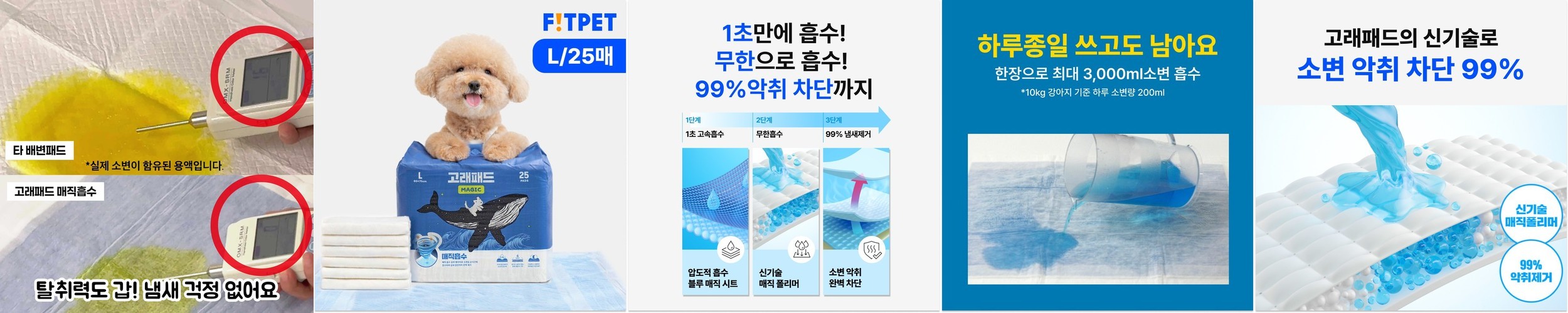 강아지 배변패드 표준형 1팩 50매 흡수력 좋은 무향 도톰한 반려견 패드 도톰한 SAP 고중량 묻음방지 애견 소변 향균 탈취