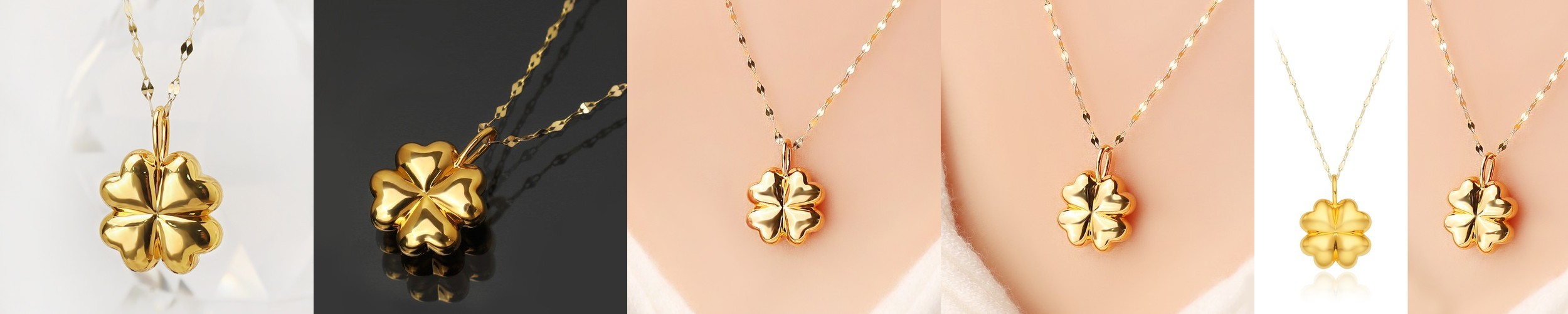 14K 18K 행운의 네잎 클로버 탄생석 큐빅 체인 금 반지