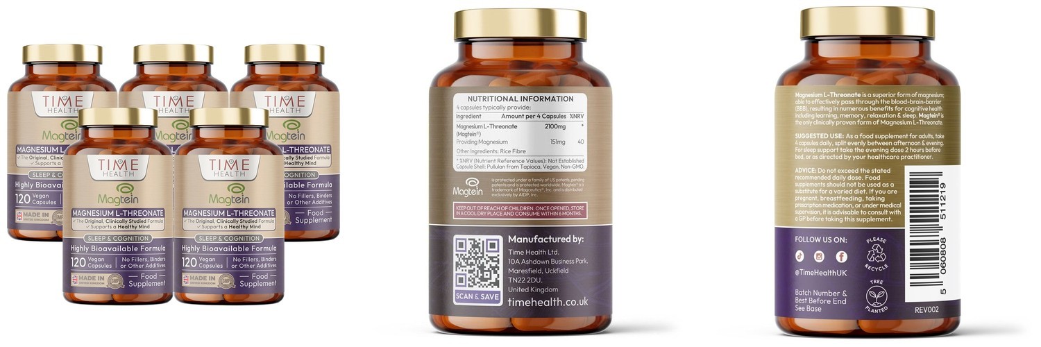 타임헬스 트레온산 마그네슘 120캡슐 2100mg 채정안 마그네슘 마그테인 영국산