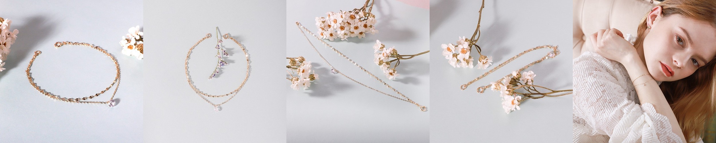 (무배/실버925) 14k 로즈골드 사각 믹스 체인 레이어드 발찌