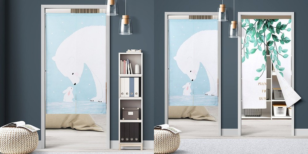 찍찍이 벨크로 선반 책장 가리개 붙이는커튼 가림막 그리드체크 60×80