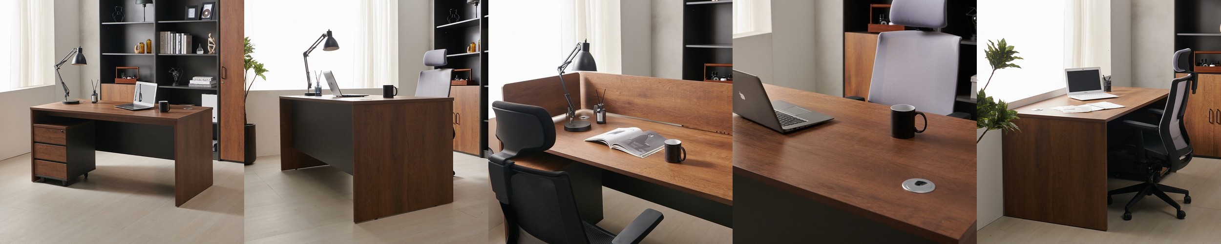 e스마트 스틸 라운드 책상 테이블 1200×600 화이트