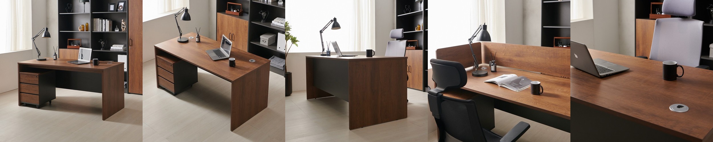 e스마트 스틸 라운드 책상 테이블 1200×600 화이트