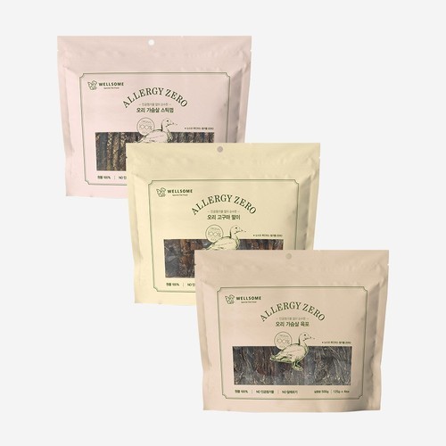 웰썸 알러지제로 무첨가 오리 간식 3종 500g