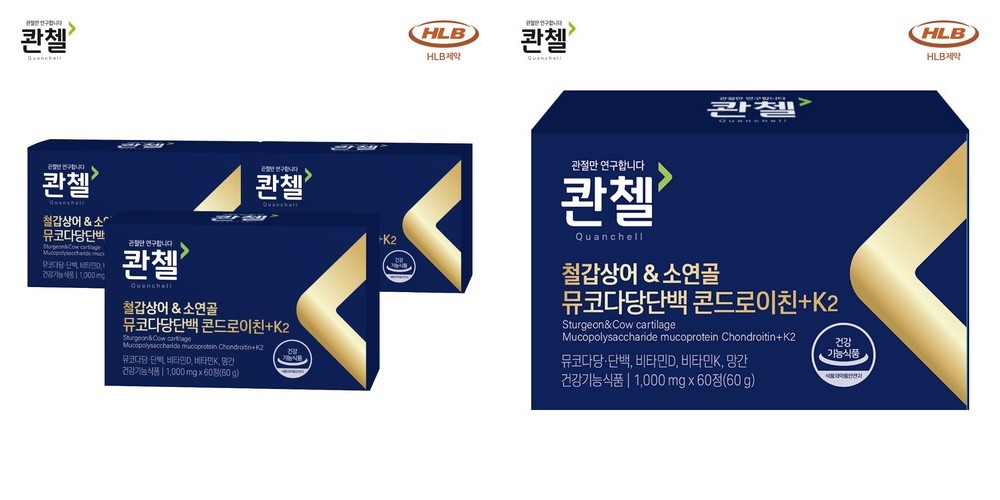 콴첼 철갑상어 소 유래 관절 연골 1200 뮤코다당단백 콘드로이친 플러스 K2 60정,3개