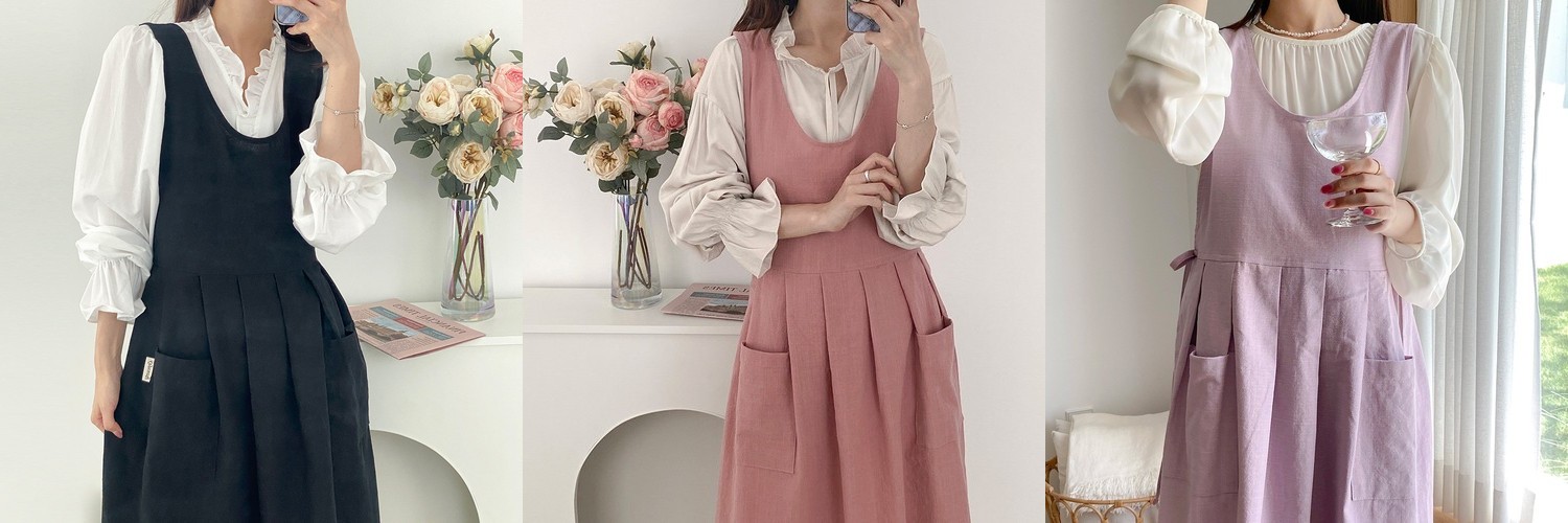 한스데이 단추형 방수 카페 바리스타 어린이집 유치원 요양사 보육교사 앞치마 체크베이지